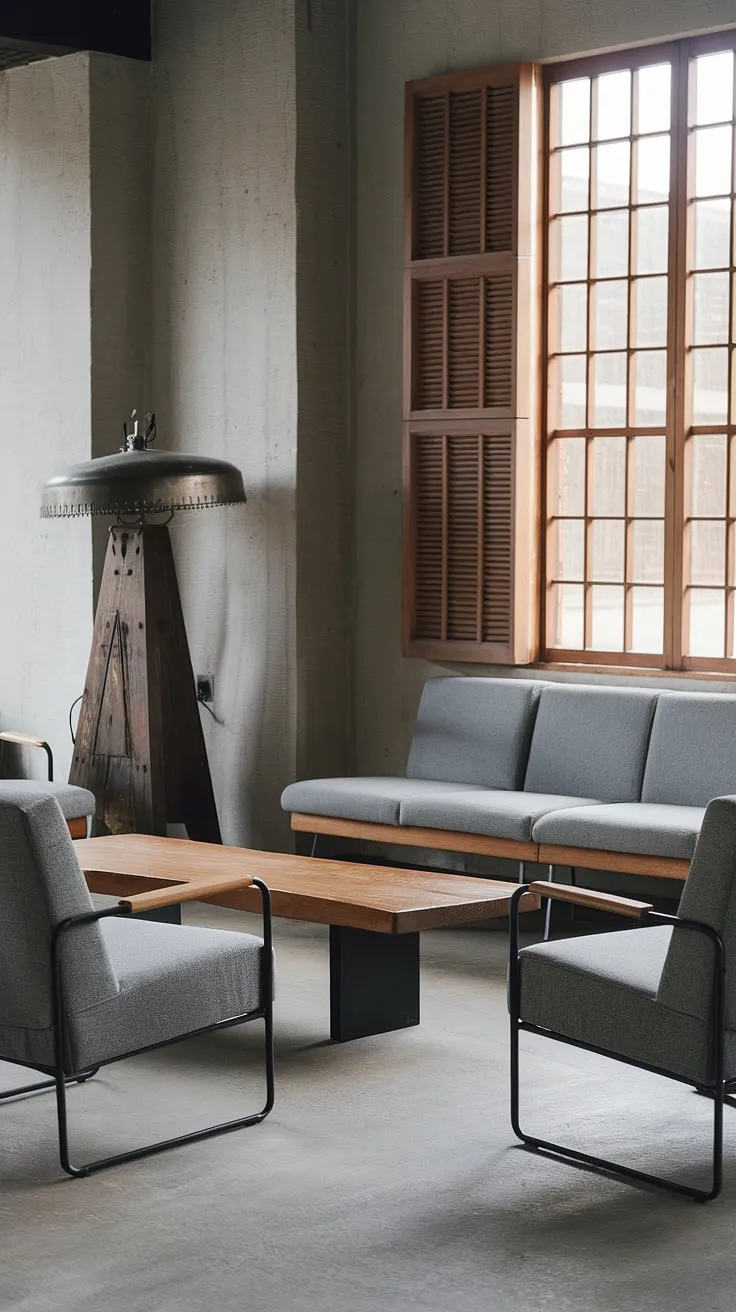 This modern urban apartment showcases a stunning blend of industrial and Japandi aesthetics.  The neo-industrial interior, with its carefully curated industrial living room design, offers a unique take on industrial living room ideas, creating a truly captivating industrial contemporary living room.