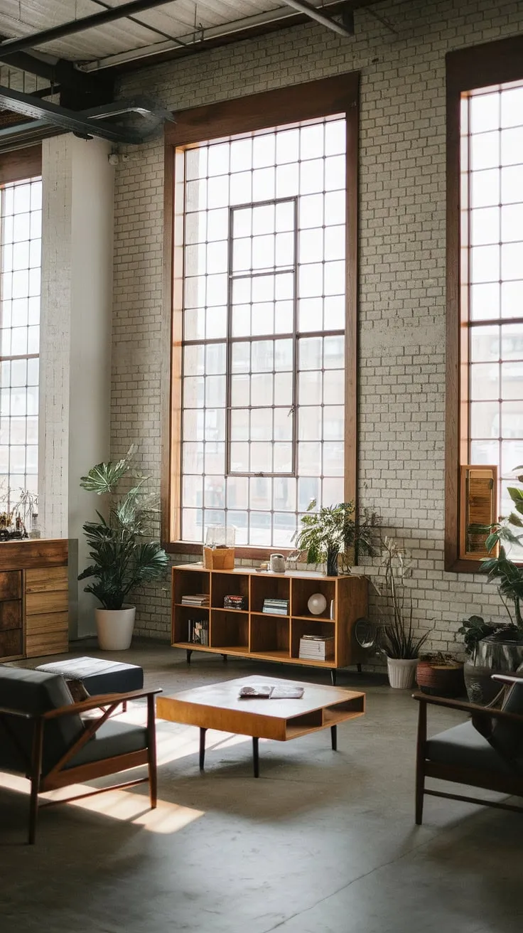 This modern urban apartment boasts a stunning neo-industrial interior, seamlessly blending industrial living room ideas with Japandi influences.  The result is an industrial contemporary living room that's both stylish and functional, showcasing the best of industrial living room design.