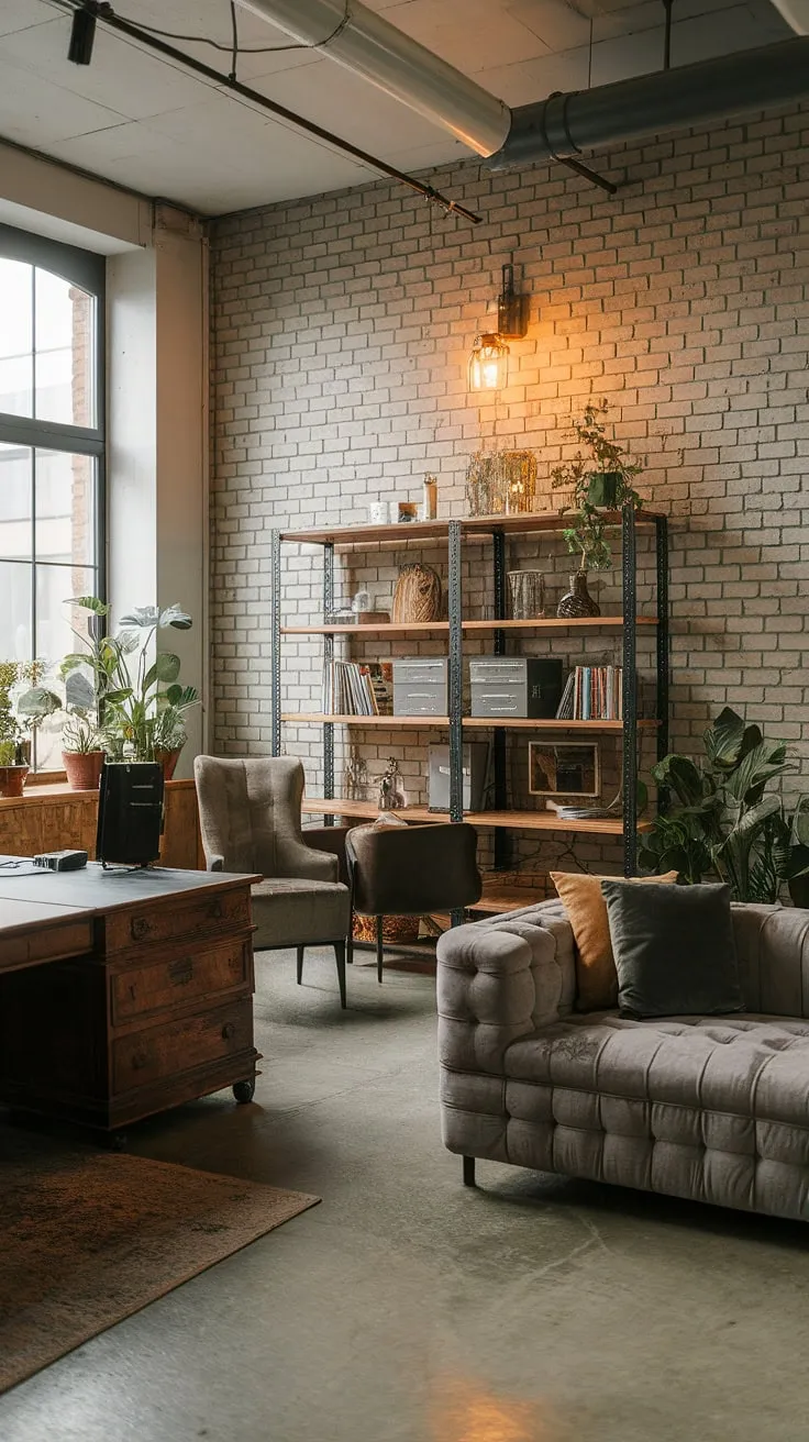 This industrial contemporary living room seamlessly blends raw industrial elements with a calming Japandi aesthetic.  The result is a modern urban apartment showcasing a neo-industrial interior that's both stylish and surprisingly serene.  Explore these industrial living room ideas and discover the perfect balance of form and function for your own industrial living room design.