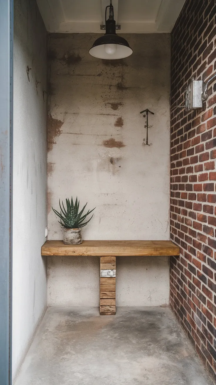 A blend of country and industrial style creates a captivating industrial style foyer.  This small entryway ideas showcase the power of minimalist industrial design and industrial trim to transform a house entrance design.  Find your perfect industrial entryway ideas here.