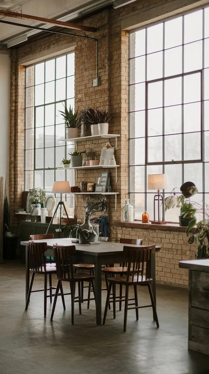 This stunning space seamlessly blends industrial farmhouse decor with warehouse style decor, showcasing the best of both worlds in industrial interior design.  The result is a unique and inviting farmhouse design ideas that's both rustic and refined.