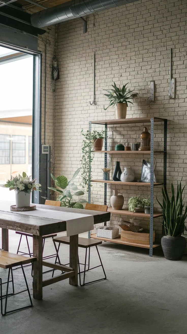This stunning space seamlessly blends industrial farmhouse decor with warehouse style decor, showcasing the best of both worlds in industrial interior design.  The result is a unique and inviting farmhouse design ideas that's both rustic and refined.