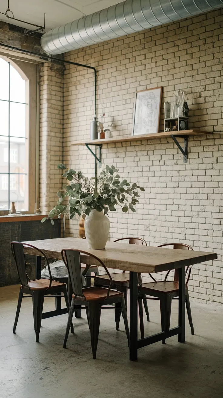 This space effortlessly blends the raw textures of industrial interior design with the warm charm of farmhouse design ideas.  The result?  A stunning warehouse style decor that showcases the best of industrial decor and industrial farmhouse decor, creating a truly unique and inviting atmosphere.