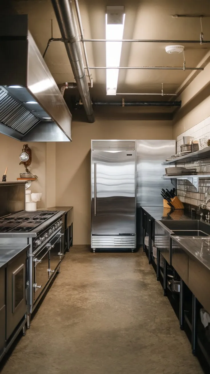 Vintage charm meets industrial strength in this stainless steel and concrete kitchen.