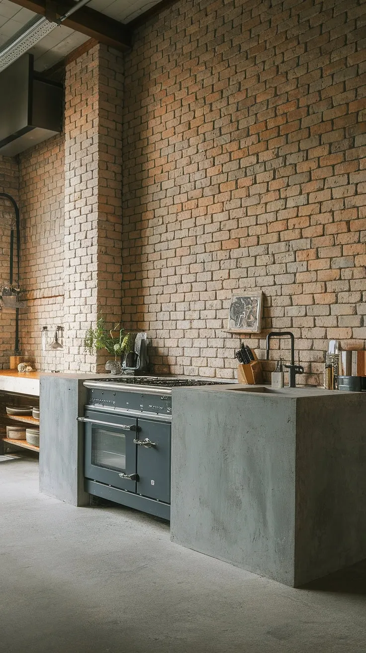 This kitchen is a masterpiece of industrial design. The exposed brick, concrete surfaces, and state-of-the-art appliances create a space that's both functional and breathtakingly beautiful. A perfect blend of rugged texture and modern elegance.