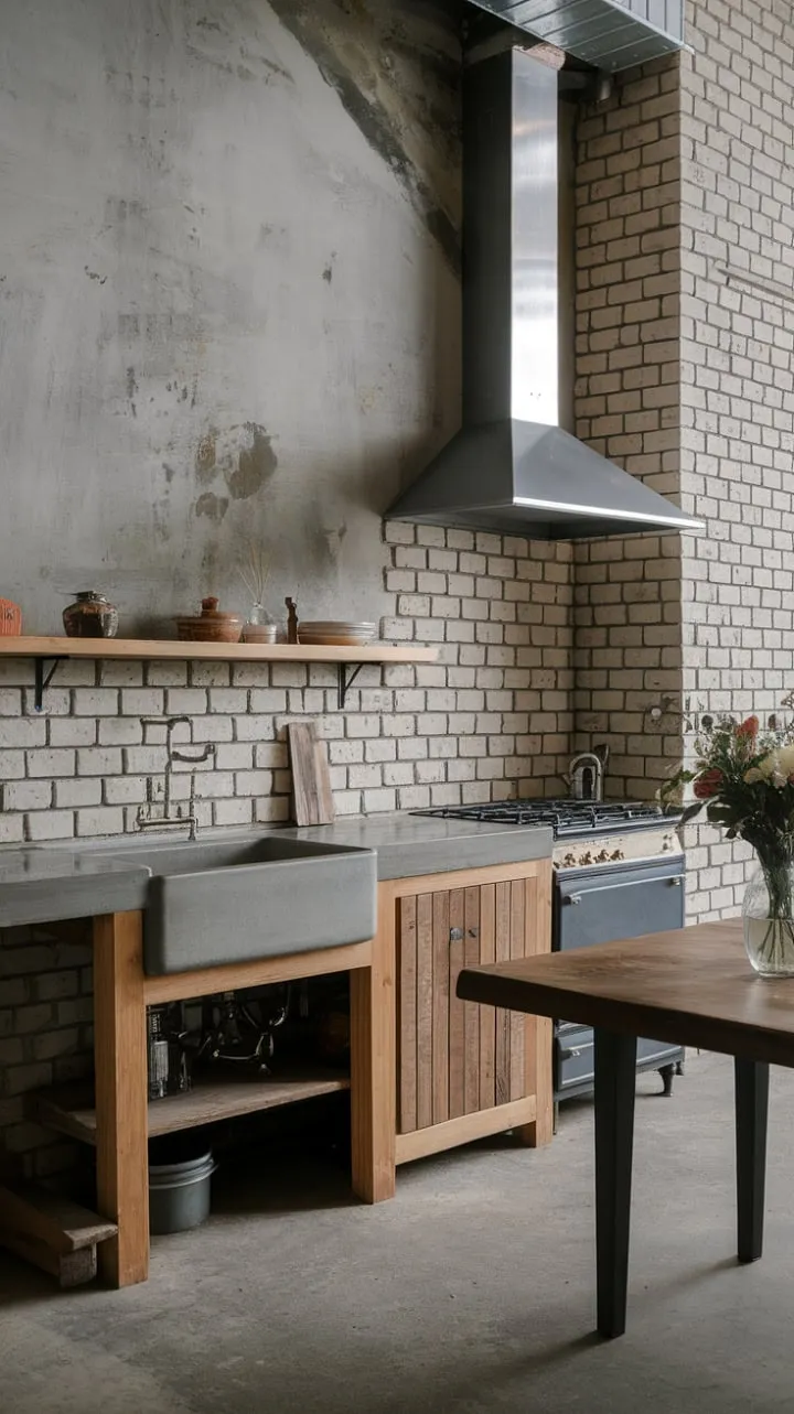 This kitchen blends industrial chic with cozy warmth, creating a vibrant space where culinary creativity flourishes.