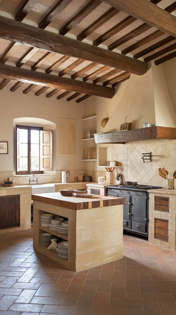 A Tuscan-style kitchen's earthy tones and functional design evoke the heart of an Italian farmhouse.
