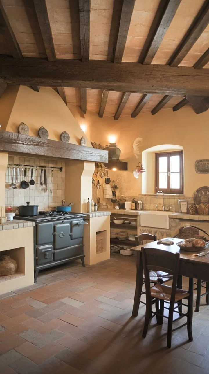 In a Tuscan kitchen where the aroma of fresh bread dances with the earthy scent of terracotta, every rustic detail tells a tale of cherished family traditions and timeless elegance.