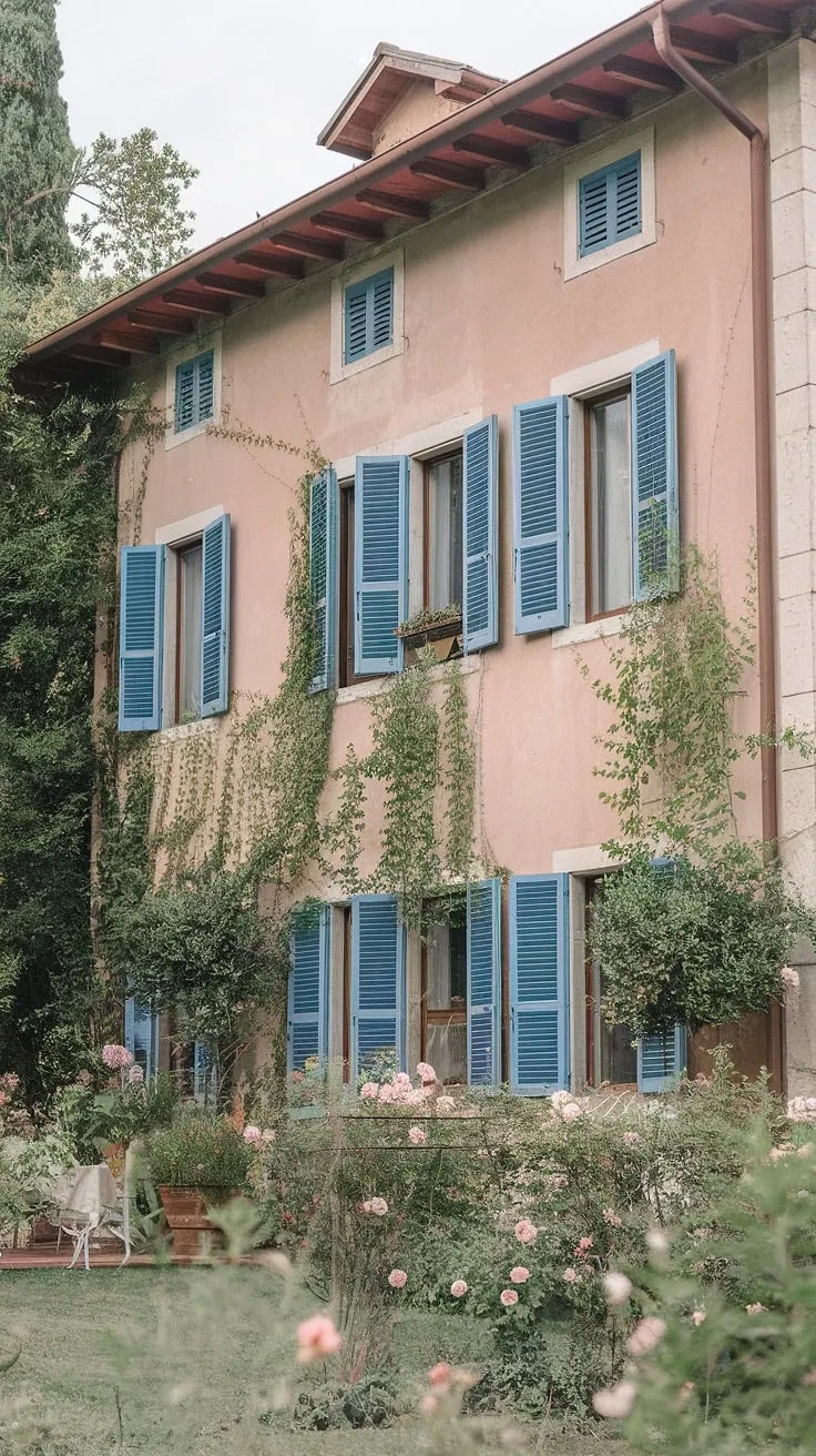Northern Italy's idyllic villa, with its red roof and blue shutters, epitomizes a serene European summer.