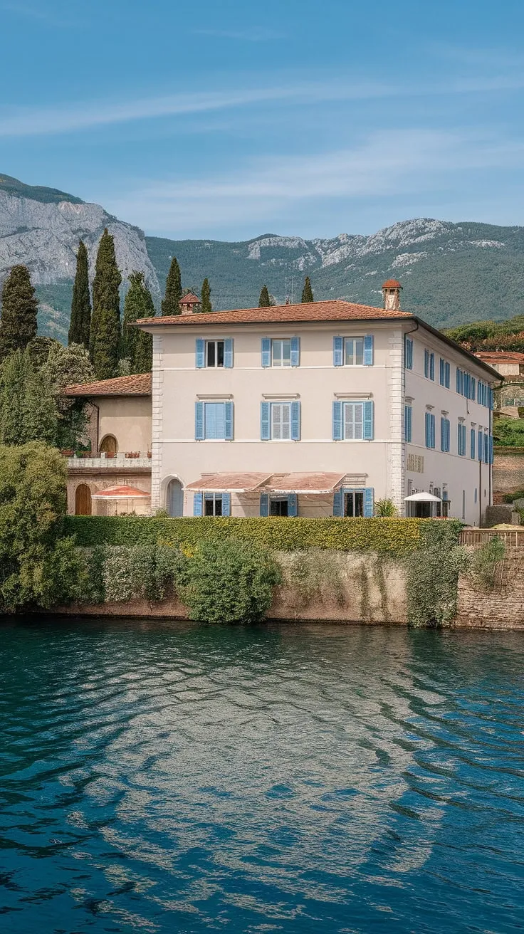 Northern Italy's picturesque villa, with its red roof and blue shutters, epitomizes a vibrant European summer