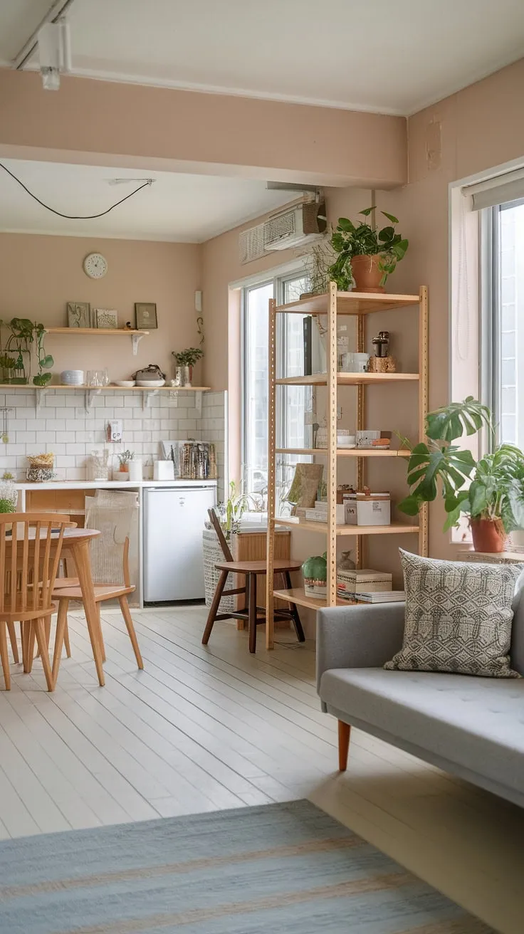 This Japandi apartment, featuring an open space layout and cozy decor, perfectly captures the couple apartment aesthetic with cute apartment ideas and dream apartment decor.