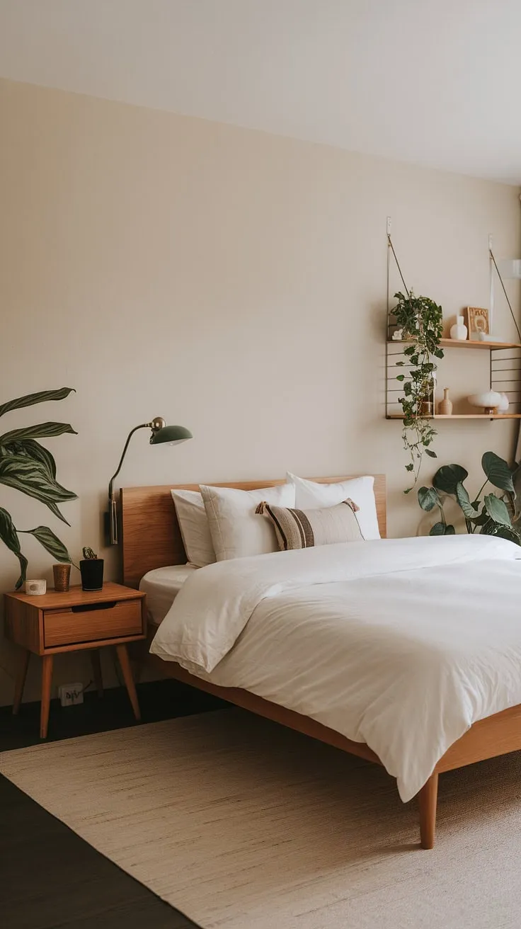 The couple's Japandi apartment features a minimalist bedroom with cute decor ideas, creating a cozy open space that embodies their future apartment aesthetic.
