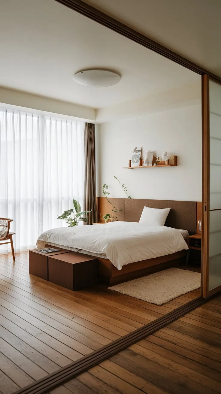 The couple's Japandi apartment features a harmonious blend of cute decor and open space, creating a dream aesthetic with wooden elements and a cozy atmosphere.