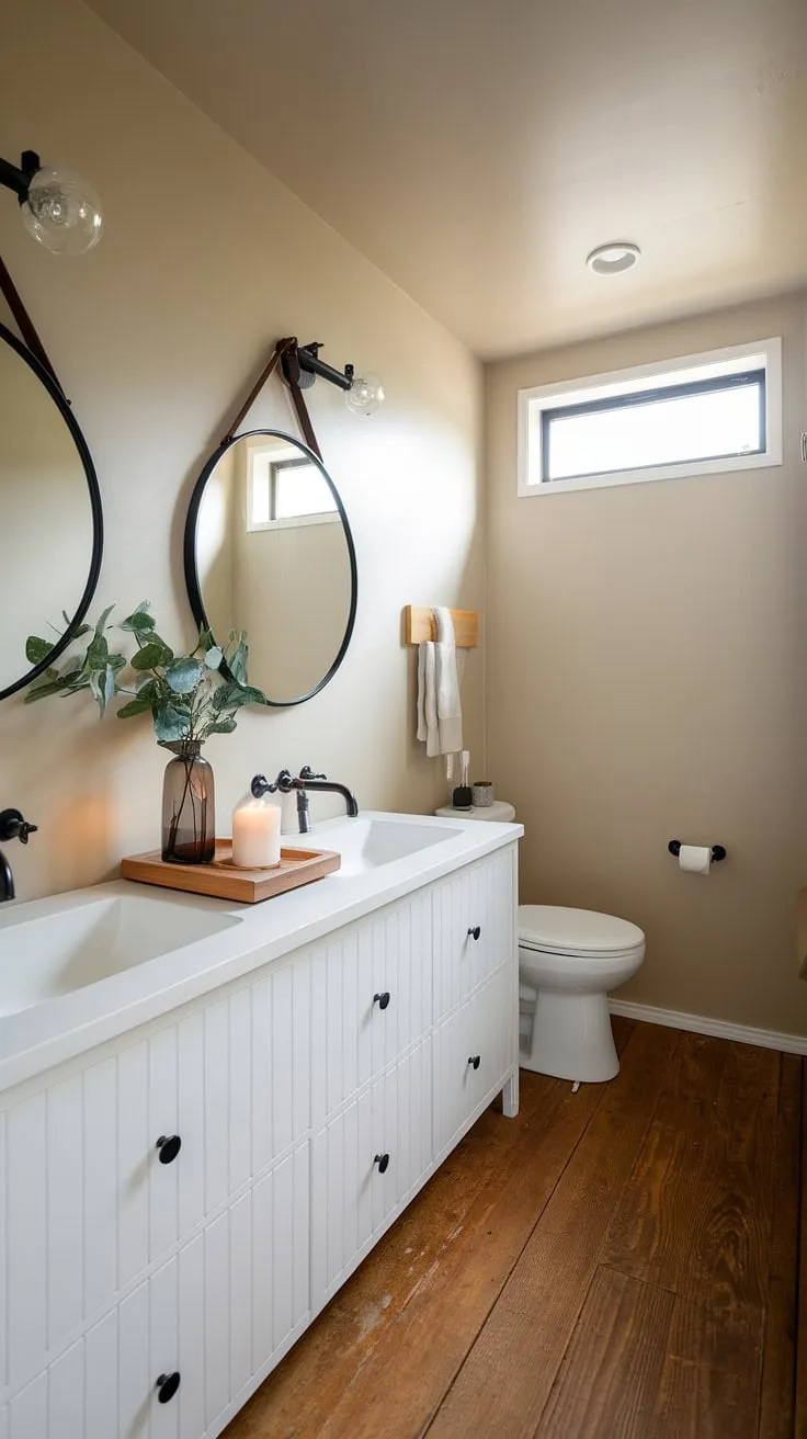 Featuring a harmonious blend of Scandinavian and Japandi elements, this minimal bathroom inspires tranquility with its elegant design and natural materials.