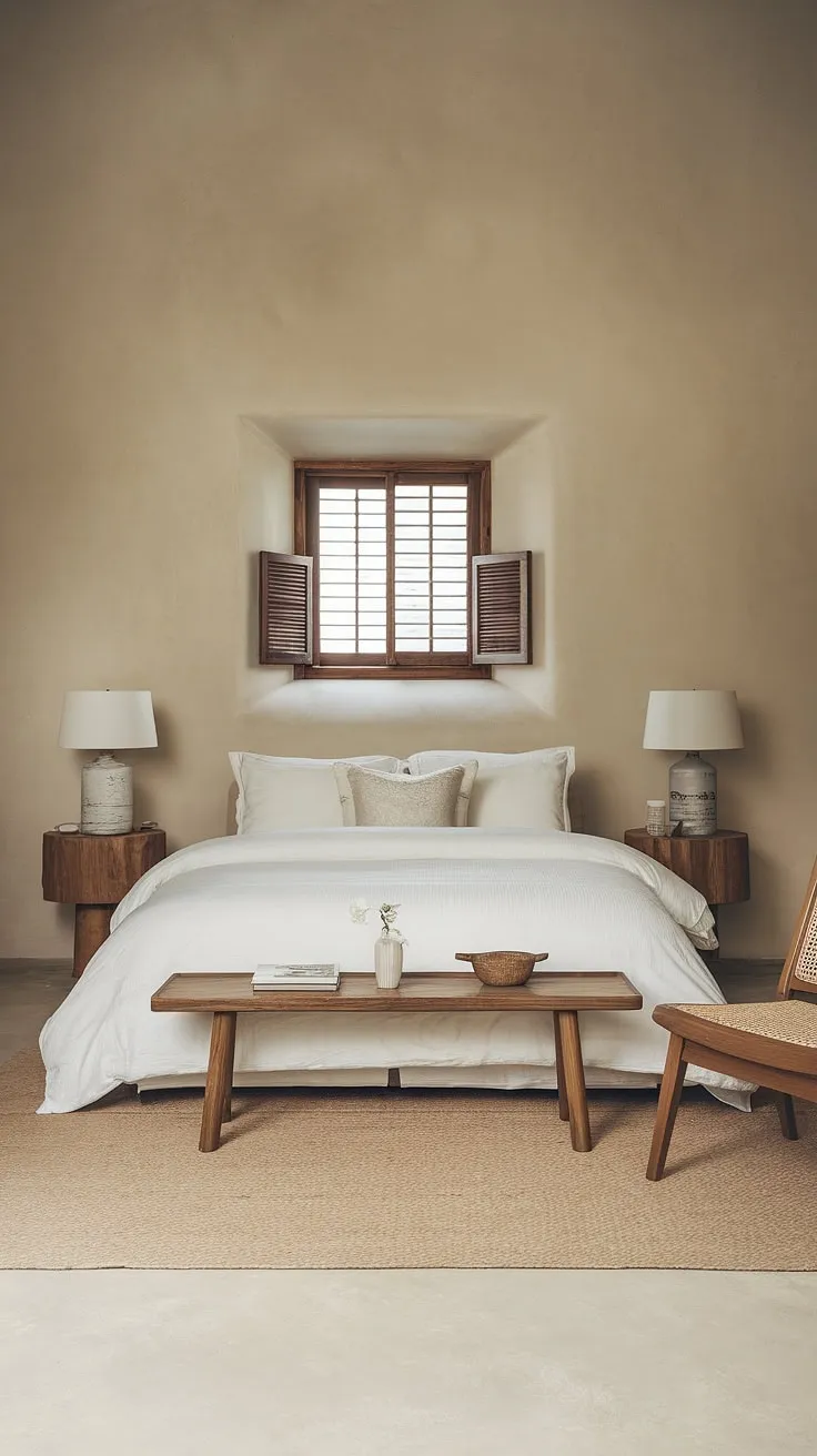Redecorate your master bedroom with Japandi style, incorporating a cozy queen-size bed and natural materials for a chic and minimalist bedroom idea.