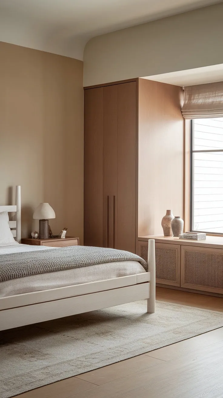 Redecorate your master bedroom with Japandi style, showcasing a harmonious blend of minimalist decor and natural elements for an inviting and tranquil space.