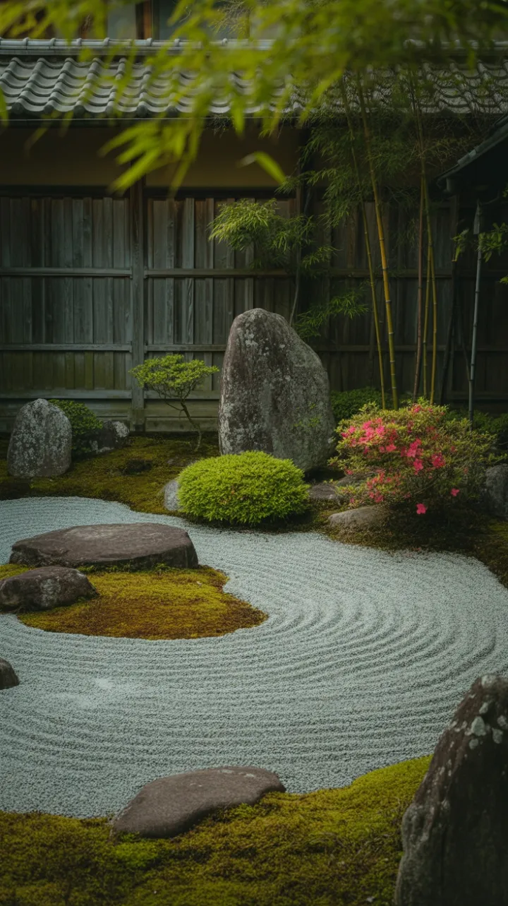 Secluded Zen Garden of Moss and Gravel