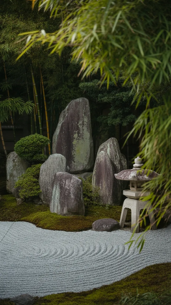 Sunlit Zen Isles Amidst Raked Gravel