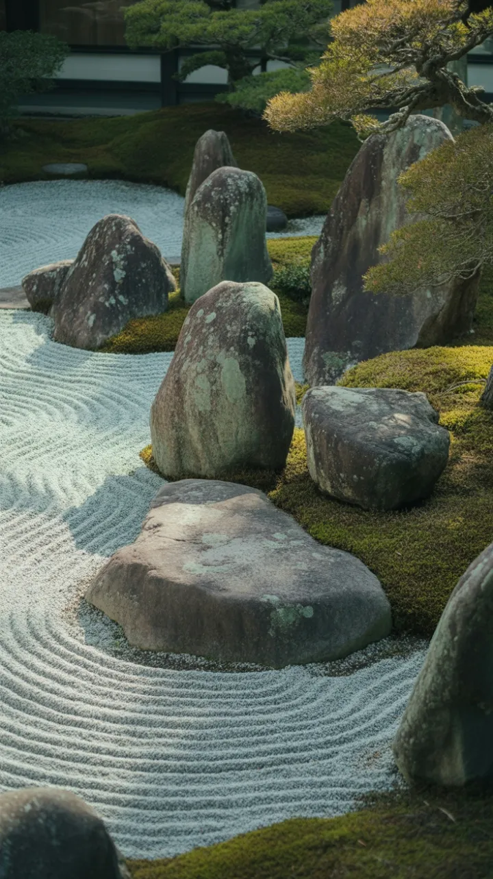 Whispers of Stone and Blossom in a Tranquil Japanese Rock Garden
