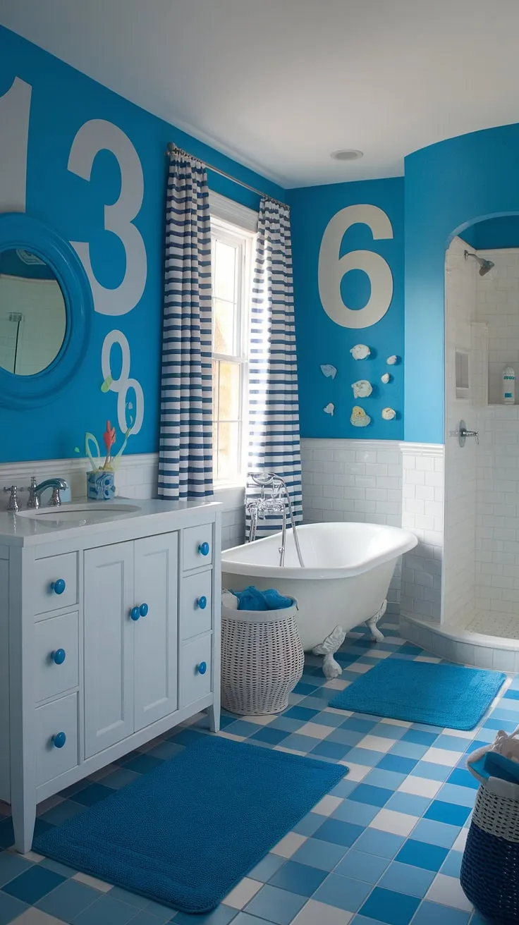 Dive into fun with these bright, bluey bathroom ideas perfect for a shared kid bathroom or kids guest bathroom. This under the sea bathroom design offers playful kids restroom ideas and children's bathroom ideas that are sure to make bath time a delight.
