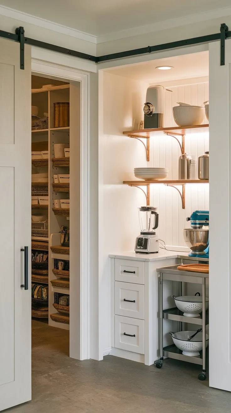 This small mudroom maximizes space with smart storage solutions, seamlessly blending laundry functionality with a welcoming entryway.  The built-in bench, overhead storage, and hanging rod offer practical organization for coats, boots, and everyday essentials, making this utility boot room the perfect blend of form and function.  Ideal small mudroom ideas for a mud laundry room remodel.