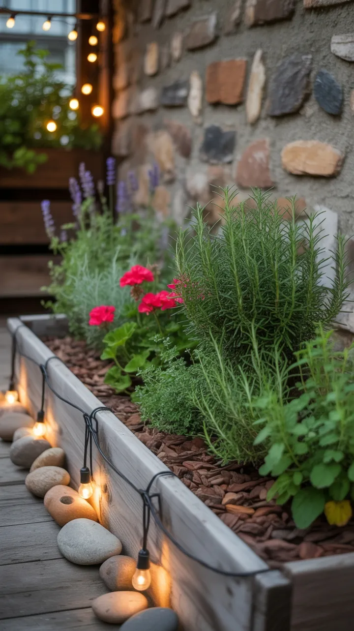 Golden-Hour Herb Garden by a Rustic Stone Wall