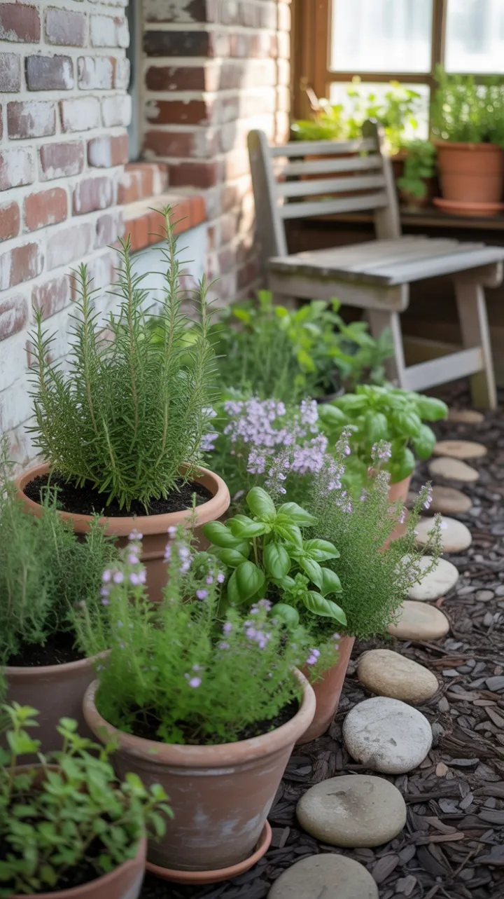Sunlit Herb Sanctuary Against a Whitewashed Wall