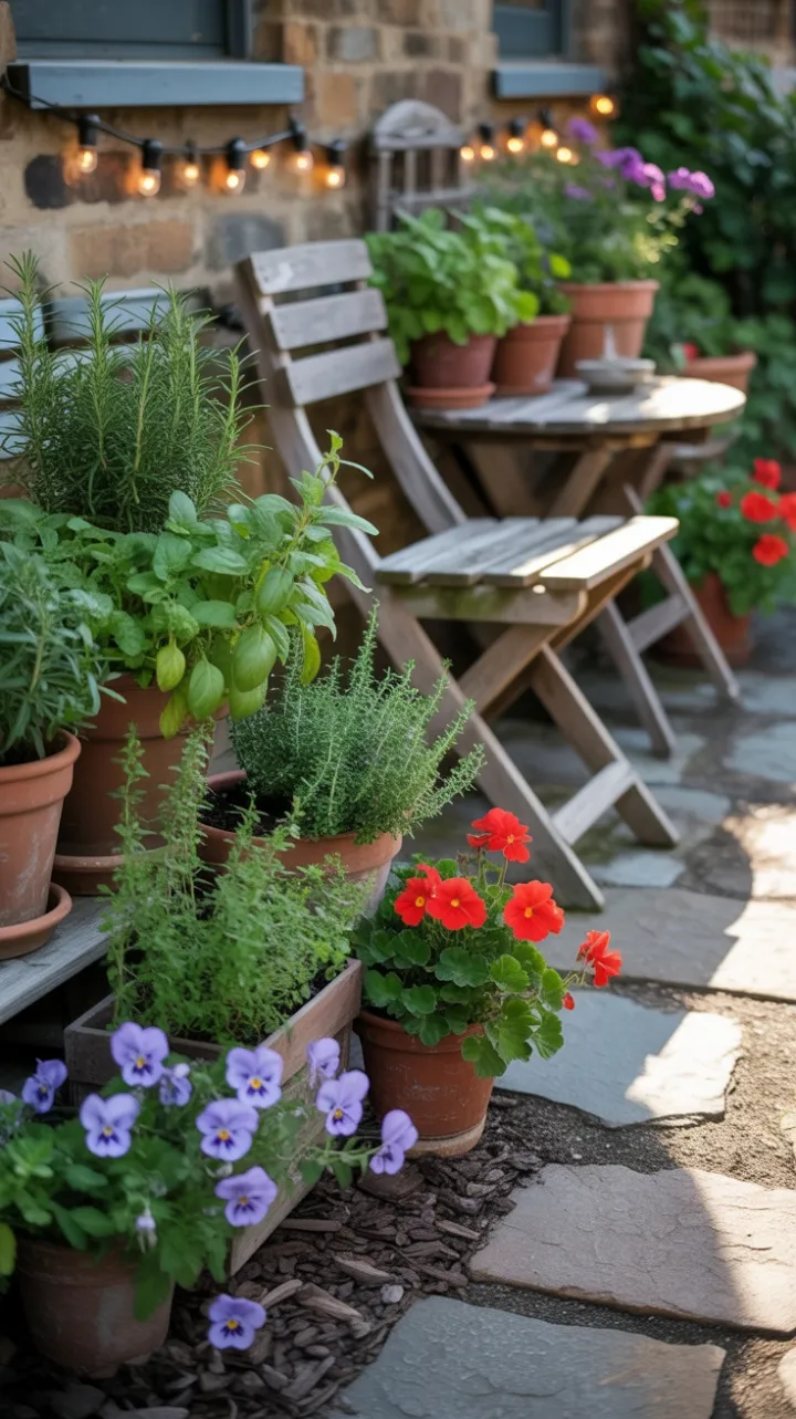 Sunlit Rustic Herb Patio Oasis