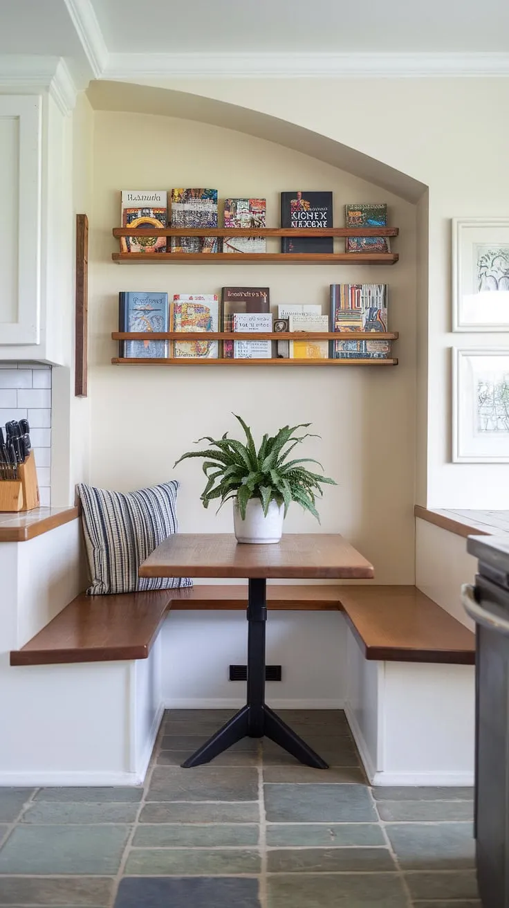 Cozy and efficient, this small corner kitchen nook boasts built-in bench seating, maximizing space and charm.  Perfect for a quick breakfast or intimate dinner, this tiny kitchen dining area showcases clever small kitchen booth ideas and offers inspiration for a DIY small breakfast nook.  The kitchen table nook with bench is a testament to how even a small kitchen booth seating arrangement can create a warm and inviting atmosphere.  Consider this a brilliant example of tiny kitchen table ideas for a breakfast nook small space.