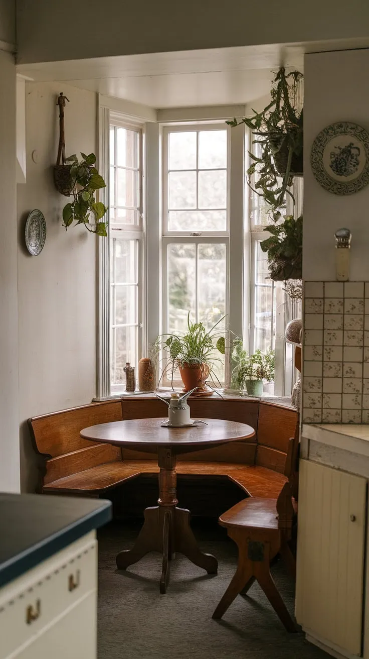 Imagine lazy weekend brunches in this charming narrow breakfast nook. The nook breakfast table and comfortable breakfast nook seating nestled in this sunlit kitchen nook area create the perfect spot for intimate gatherings. This vintage breakfast nook, full of kitchen nook ideas, is a testament to timeless style. The nook corner table adds a touch of elegance to this delightful dining nook.