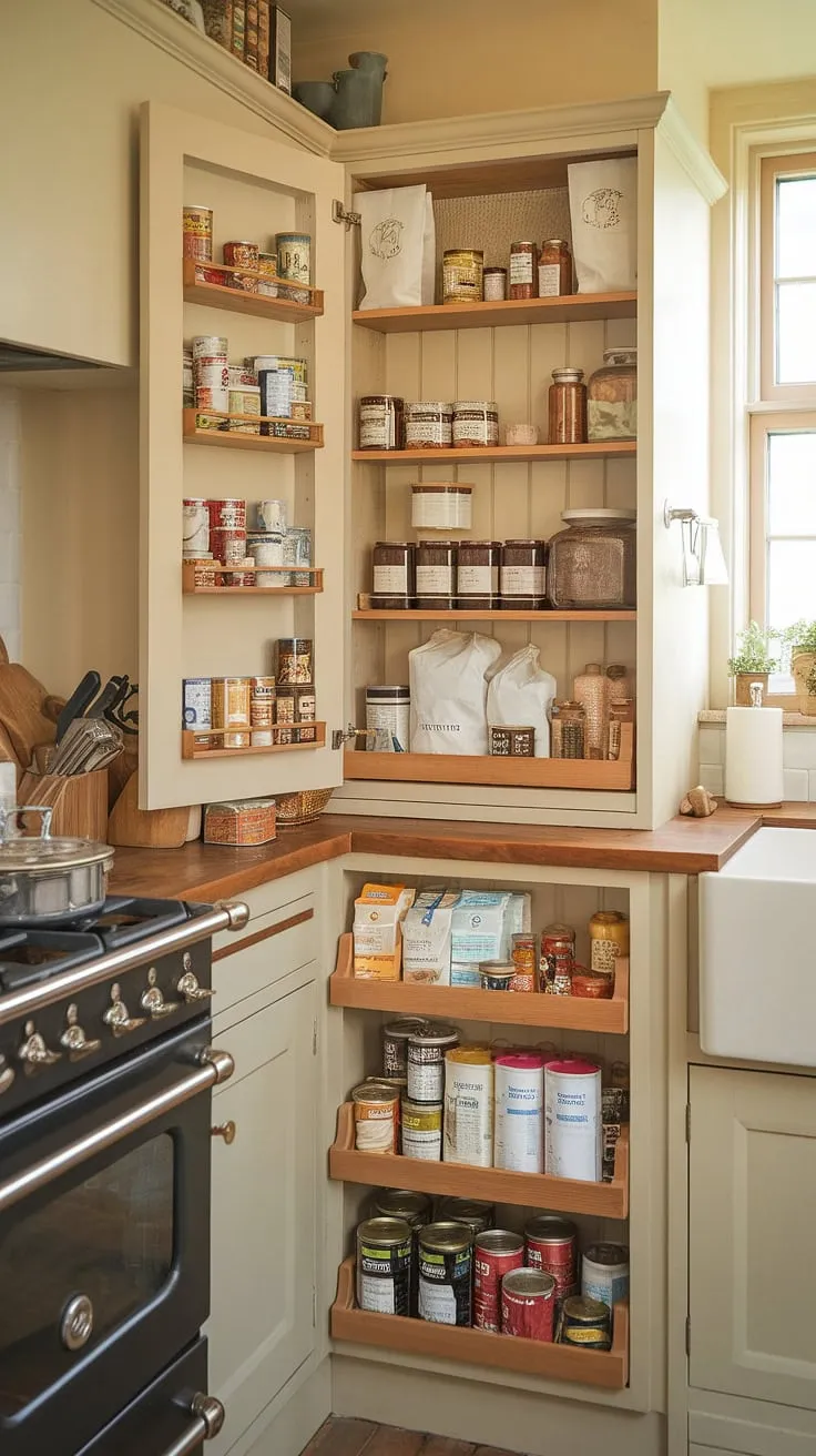 This kitchen larder, with its beautiful larder cupboard and abundant kitchen pantry storage, is the heart of this home.  The thoughtful kitchen pantry design offers endless pantry ideas, showcasing smart kitchen cabinet storage and reflecting the best of current kitchen trends.  A true source of kitchen inspiration.