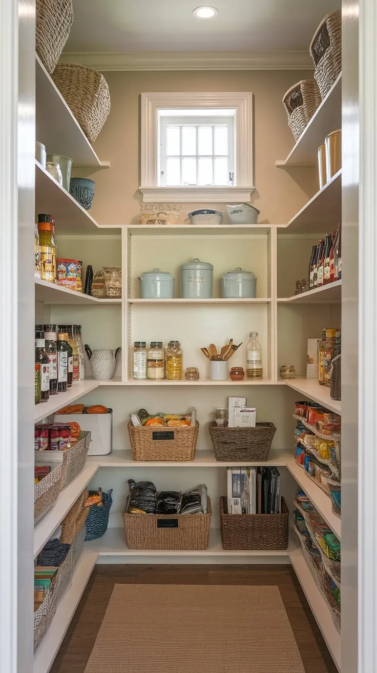 Achieve ultimate kitchen organization with this beautiful kitchen pantry design.  The larder cupboard provides ample kitchen cabinet storage, brimming with pantry ideas that are both practical and aesthetically pleasing.  This kitchen pantry is a testament to smart pantry design and reflects the best of current kitchen trends, offering serious kitchen inspiration.