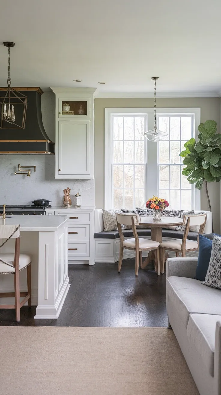 Sunlight streams into this dreamy kitchen sunroom, seamlessly blending transitional decor with effortless elegance.  The sunroom dining area, a perfect example of sunroom dining room ideas, offers a tranquil space for meals and relaxation.  These sunroom designs are pure house goals.