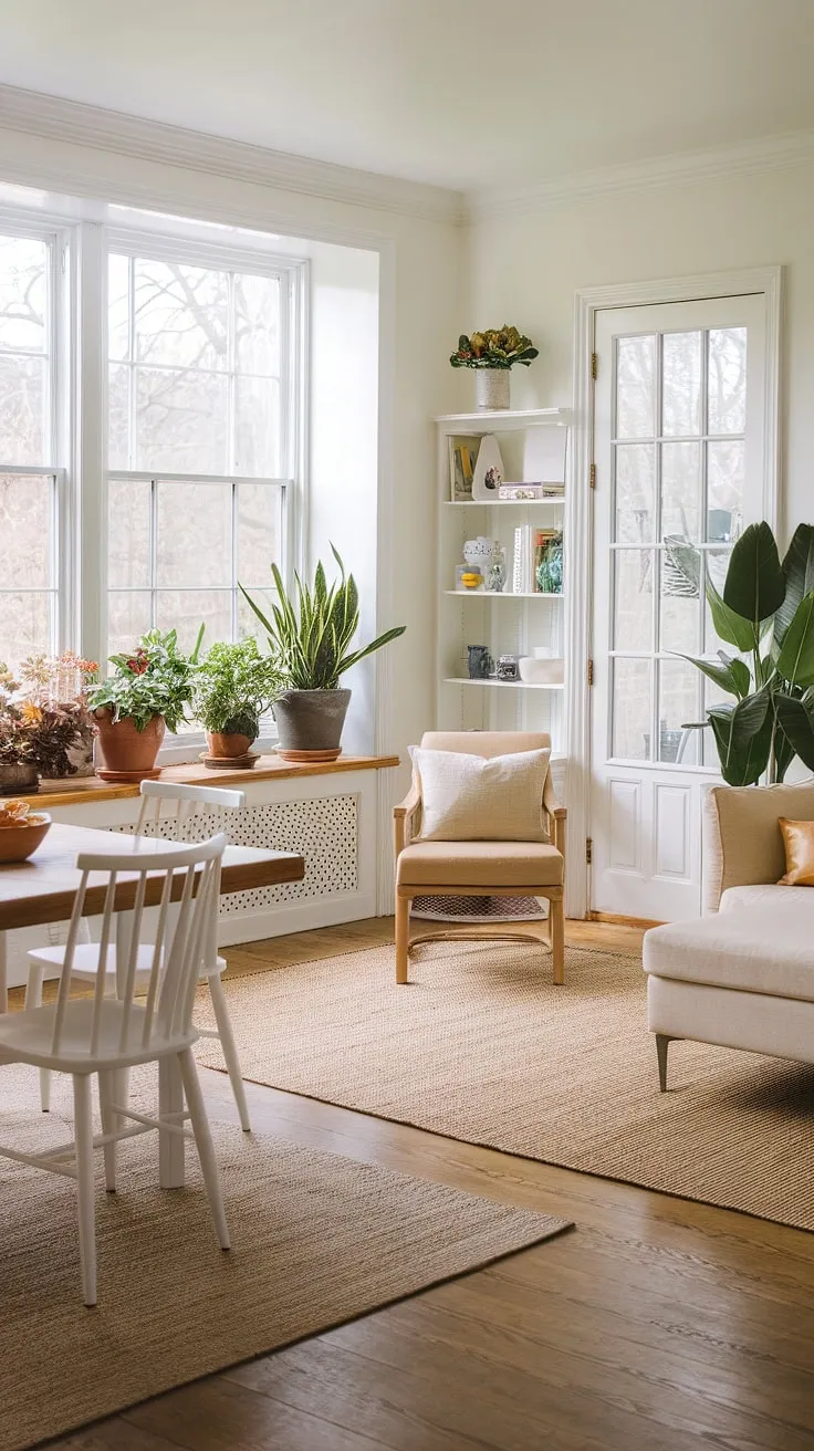 House goals achieved! This transitional decor kitchen sunroom seamlessly blends sunroom dining with everyday living.  The large window ledge overflowing with plants, the sunroom dining room, and the comfortable seating area create a space that's both stylish and inviting.  Get inspired by these sunroom designs and discover your own perfect sunroom dining room ideas.  This sunroom is the ultimate sunrooms inspiration.