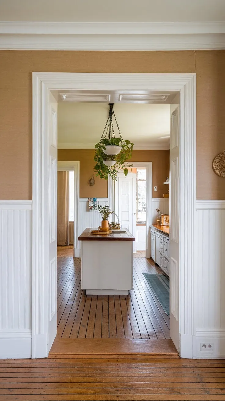 This kitchen's charming wainscoting, extending elegantly around the doorways, adds timeless character.  Learn how to install wainscoting yourself with a DIY approach, mastering wainscoting spacing and techniques for wainscoting around doorways and even in hallways.  Discover how to wainscot a wall, creating a similar DIY wainscoting entryway and hallway transformation.  And don't forget the finishing touch:  find inspiration for how to hang art over wainscoting to complete the look.