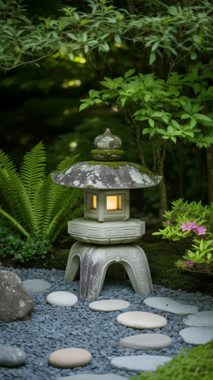 Moss-Kissed Stone Lantern in a Tranquil Zen Garden
