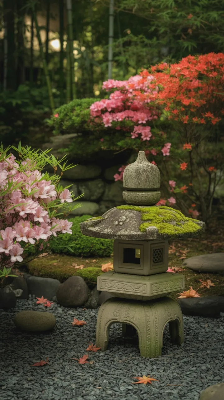 Moss-Cloaked Stone Lantern in a Raked Zen Garden