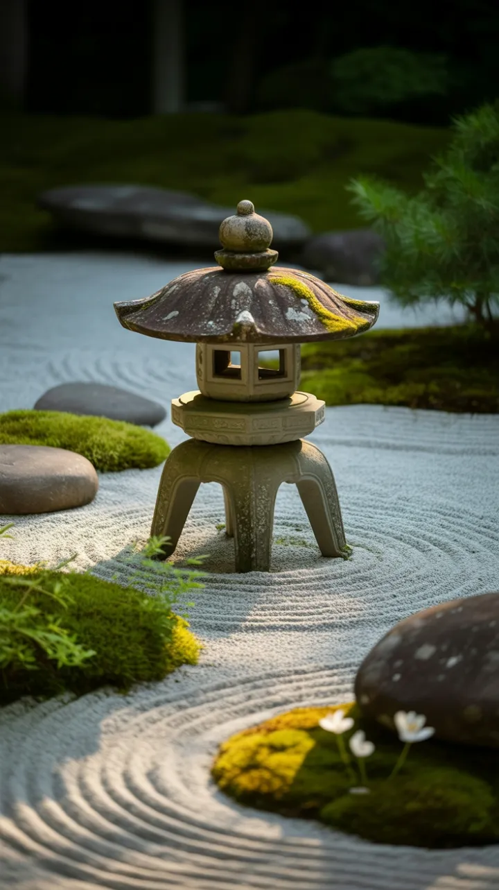Sunlit Serenity Around a Weathered Stone Lantern