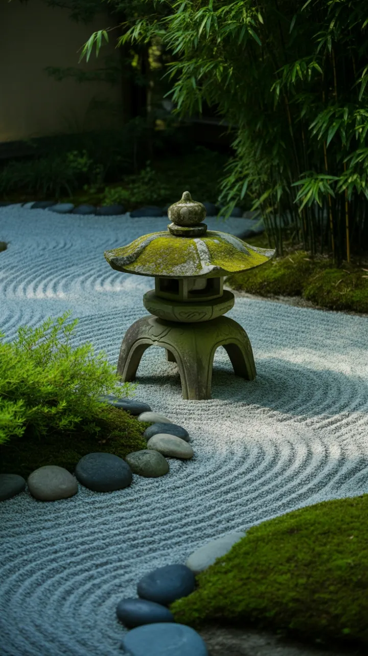 Moss Lantern Amid Raked Serenity