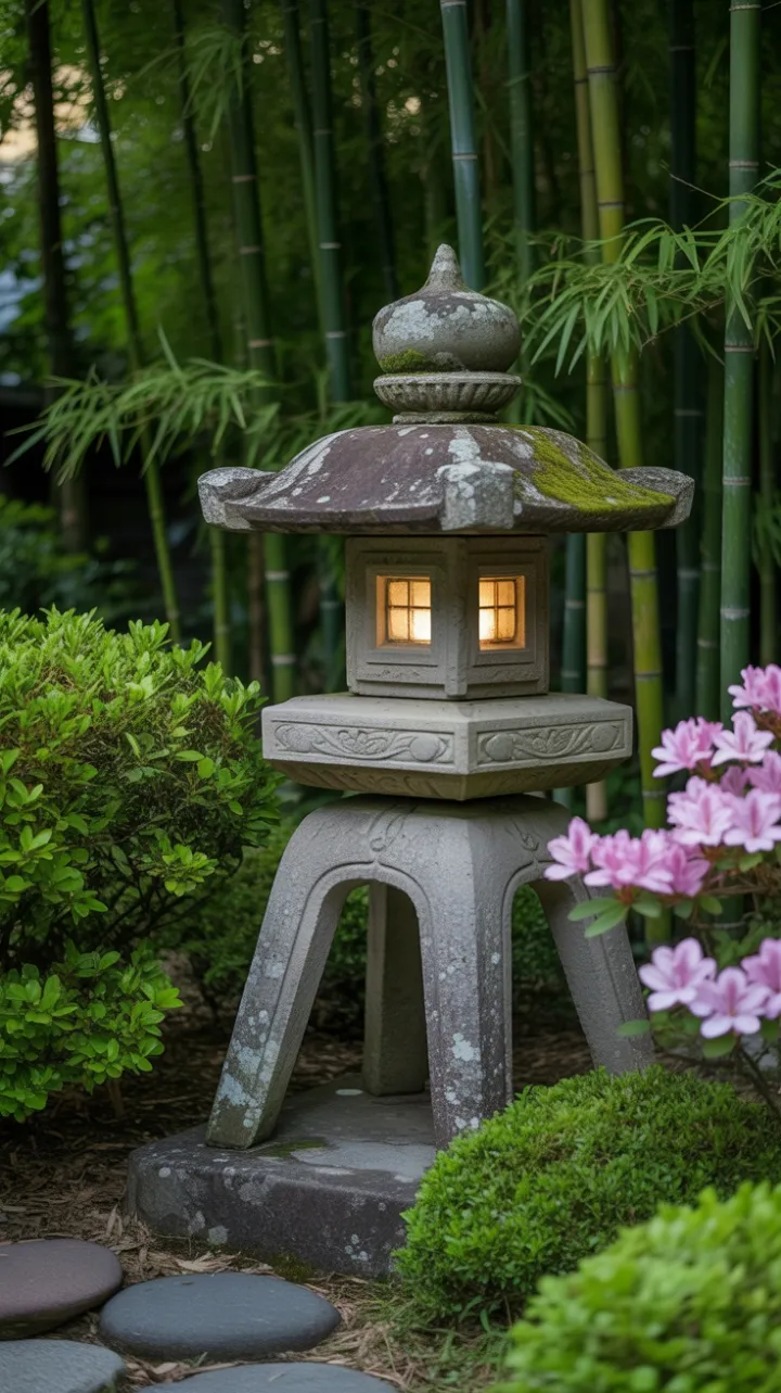 Moss-Kissed Stone Lantern on a River-Stone Path