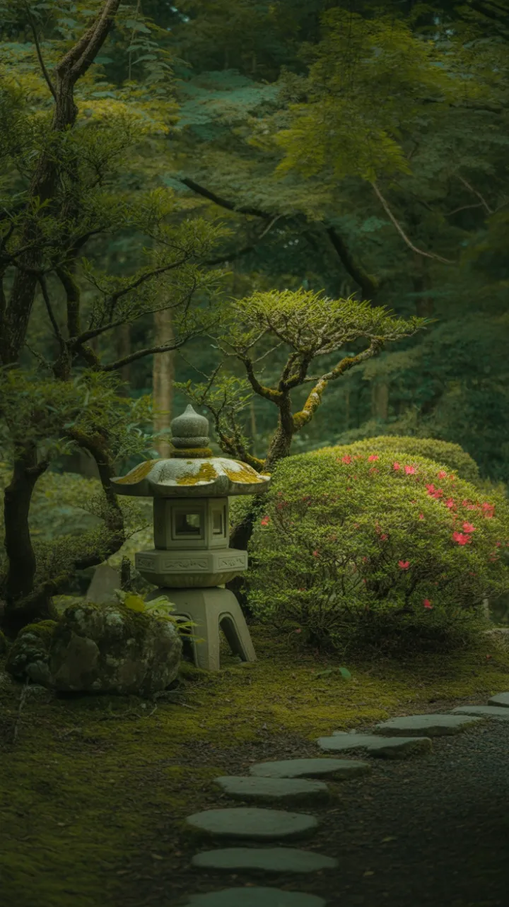 Moss-Cloaked Lantern in a Tranquil Japanese Forest Garden