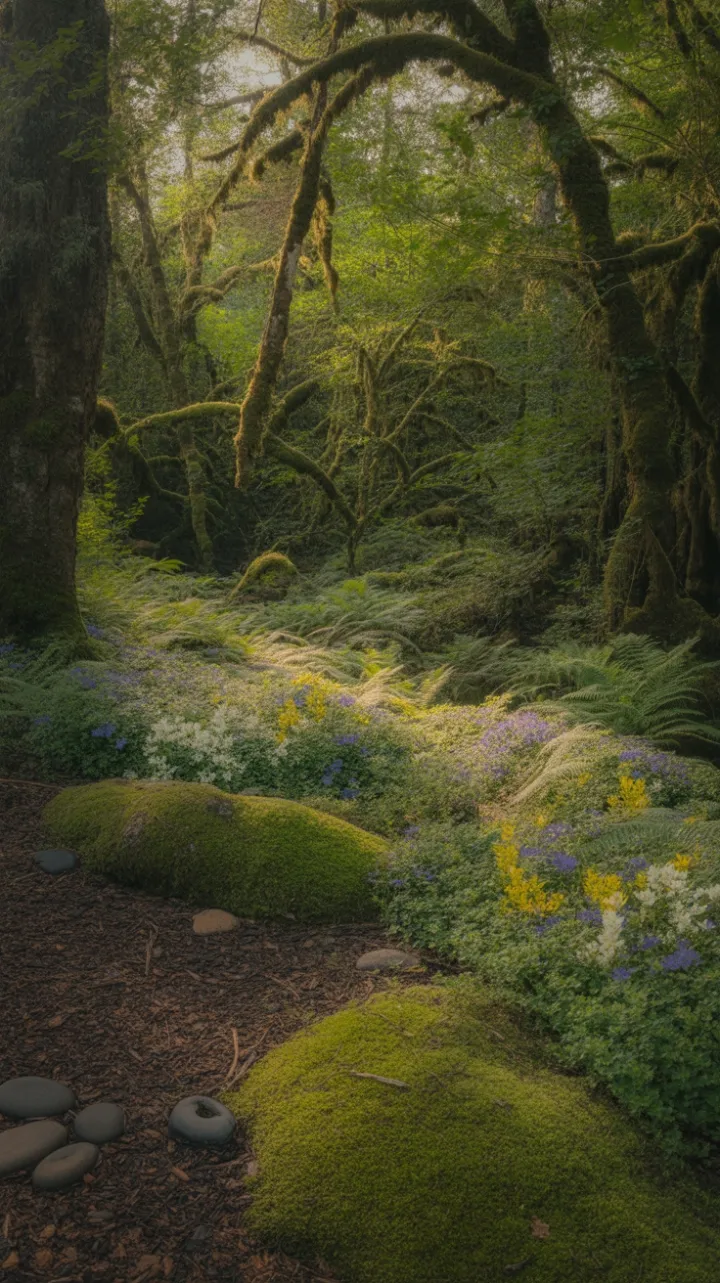 Sunlit Moss and Wildflower Carpet