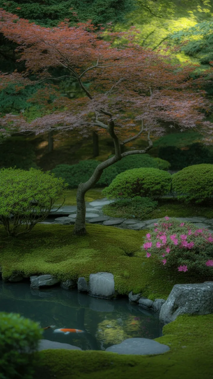 Under the Crimson Maple, a Serene Garden Path
