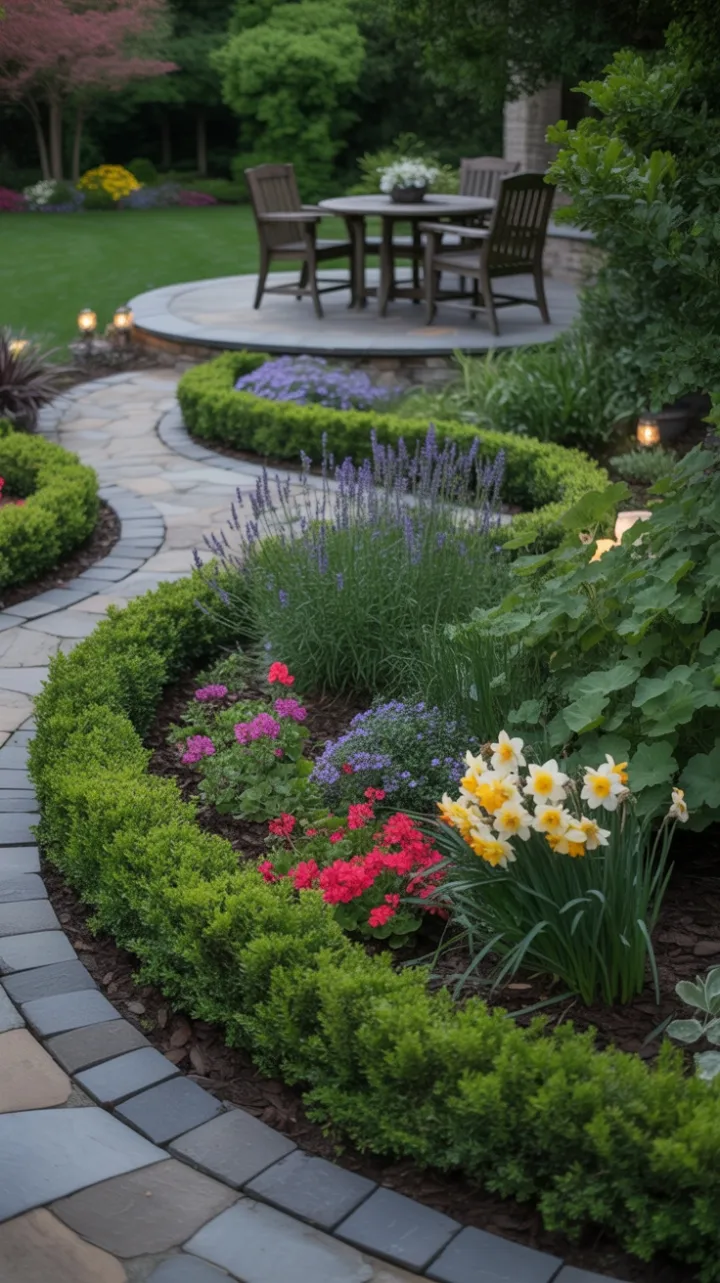 Winding Stone Path to a Lavender-Lined Backyard Oasis