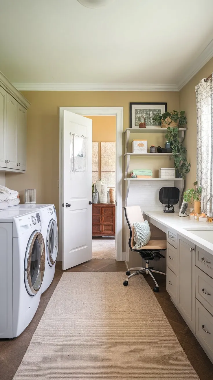 My laundry room office combo is finally complete!  This laundry room layout is the epitome of organized life, transforming a typically mundane space into a dream laundry room.  The perfect blend of laundry room and office, this home laundry room is a testament to efficient design.  No more cluttered mudroom laundry room for me!