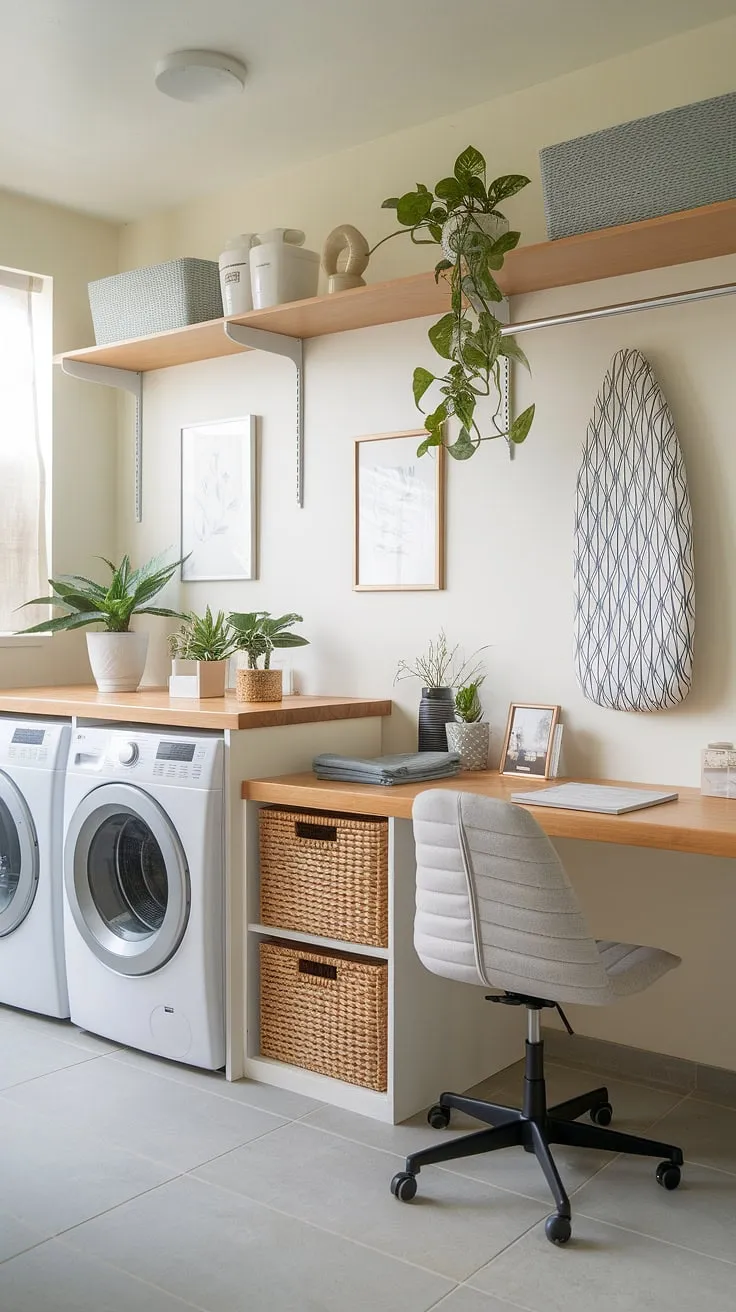 My new favorite space: a laundry room office combo!  This mudroom laundry room upgrade is all about efficiency and style.  The home laundry room now boasts a dedicated desk area, making this laundry office the ultimate place to organize life.  Dream laundry room achieved—check out these laundry room layouts for inspiration.