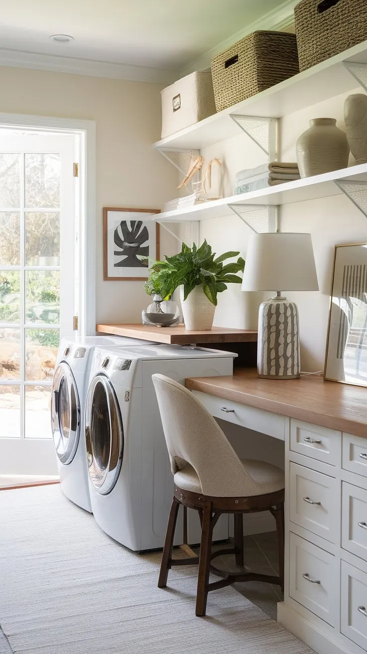 This dream laundry room seamlessly blends functionality and style.  The laundry office combo offers a dedicated space to organize life, complete with ample storage and a cozy workspace.  Smart laundry room layouts like this maximize efficiency, transforming a typically mundane house laundry room into a home laundry room haven.  The perfect mudroom laundry room alternative.