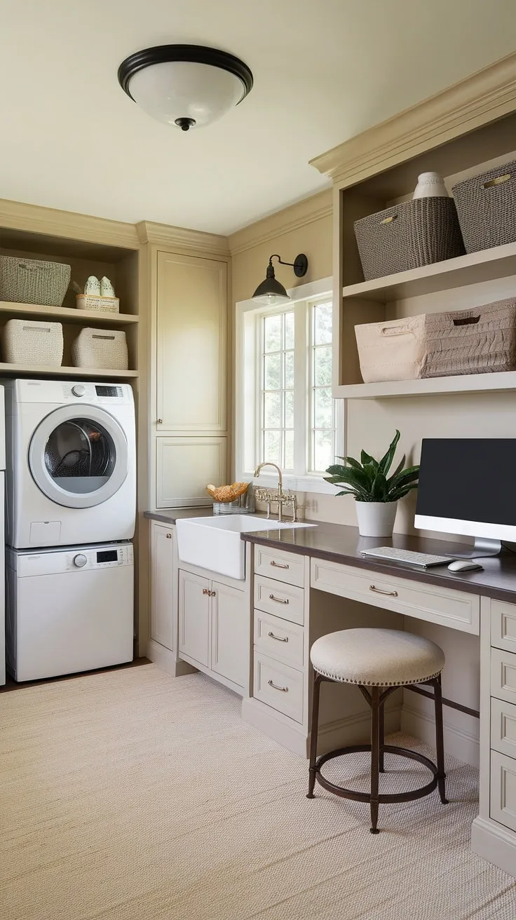 My new laundry room office is a game-changer!  This house laundry room, a mudroom laundry room in design, is the ultimate laundry office combo.  Finally, a space to organize life and work, all while enjoying my dream laundry room.