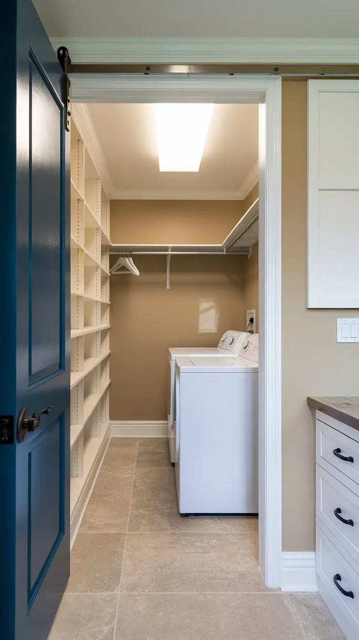Dreamy scullery with laundry?  This combined laundry pantry is the answer!  Achieve your laundry room goals with this stunning walk-in pantry laundry room combo.  From scullery laundry room ideas to utility room pantry organization, this space is a masterclass in efficient design.  Consider this your ultimate guide to pantry laundry room combo ideas.