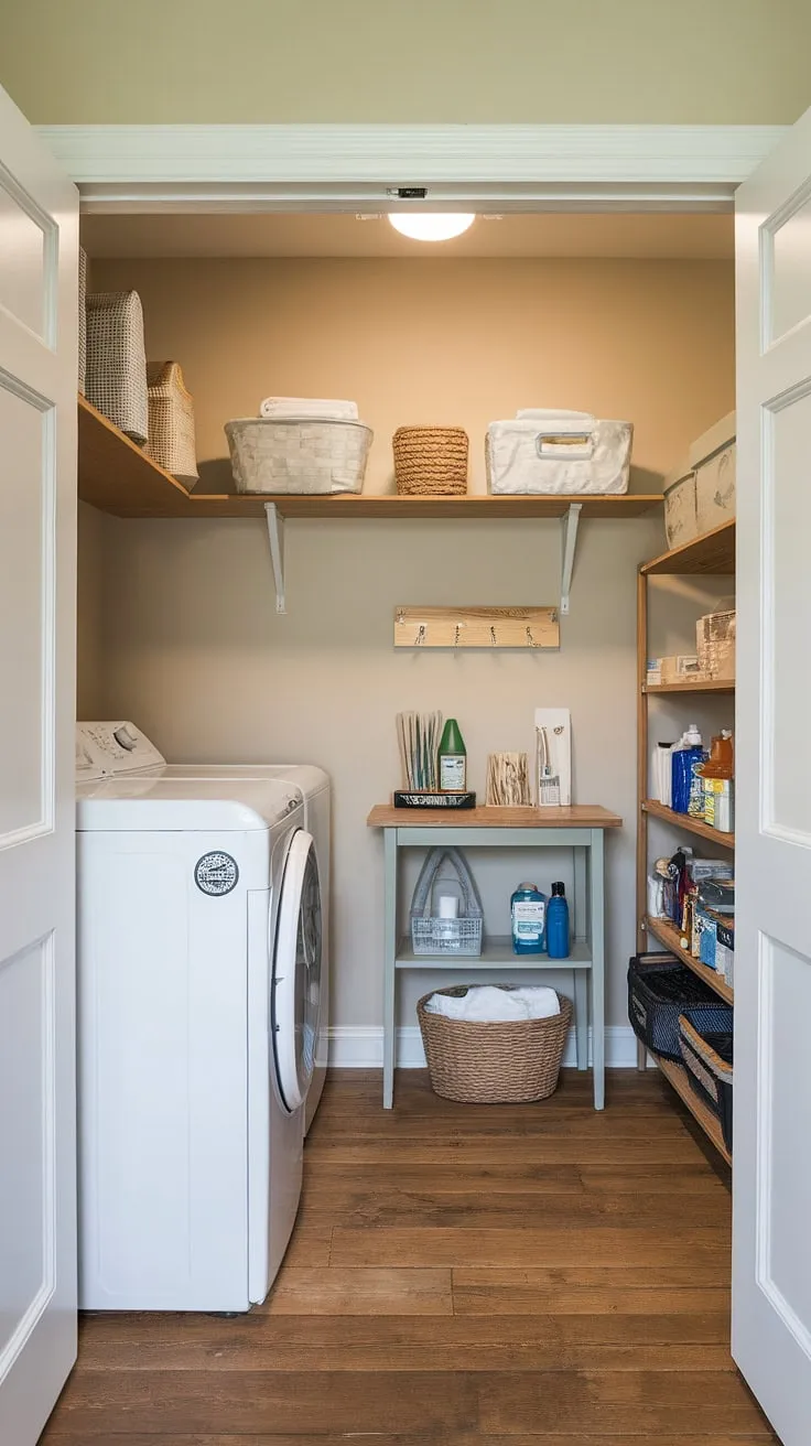 This walk-in laundry pantry combo is the ultimate dream— seamlessly blending functionality and style.  The added pantry space elevates this scullery laundry room from a chore zone to a thoughtfully designed utility room pantry, achieving true laundry room goals.  Plenty of room for storage and organization makes this pantry laundry room combo ideas a winner.  Consider this your inspiration for butler's pantry laundry room combo or combined laundry pantry perfection.